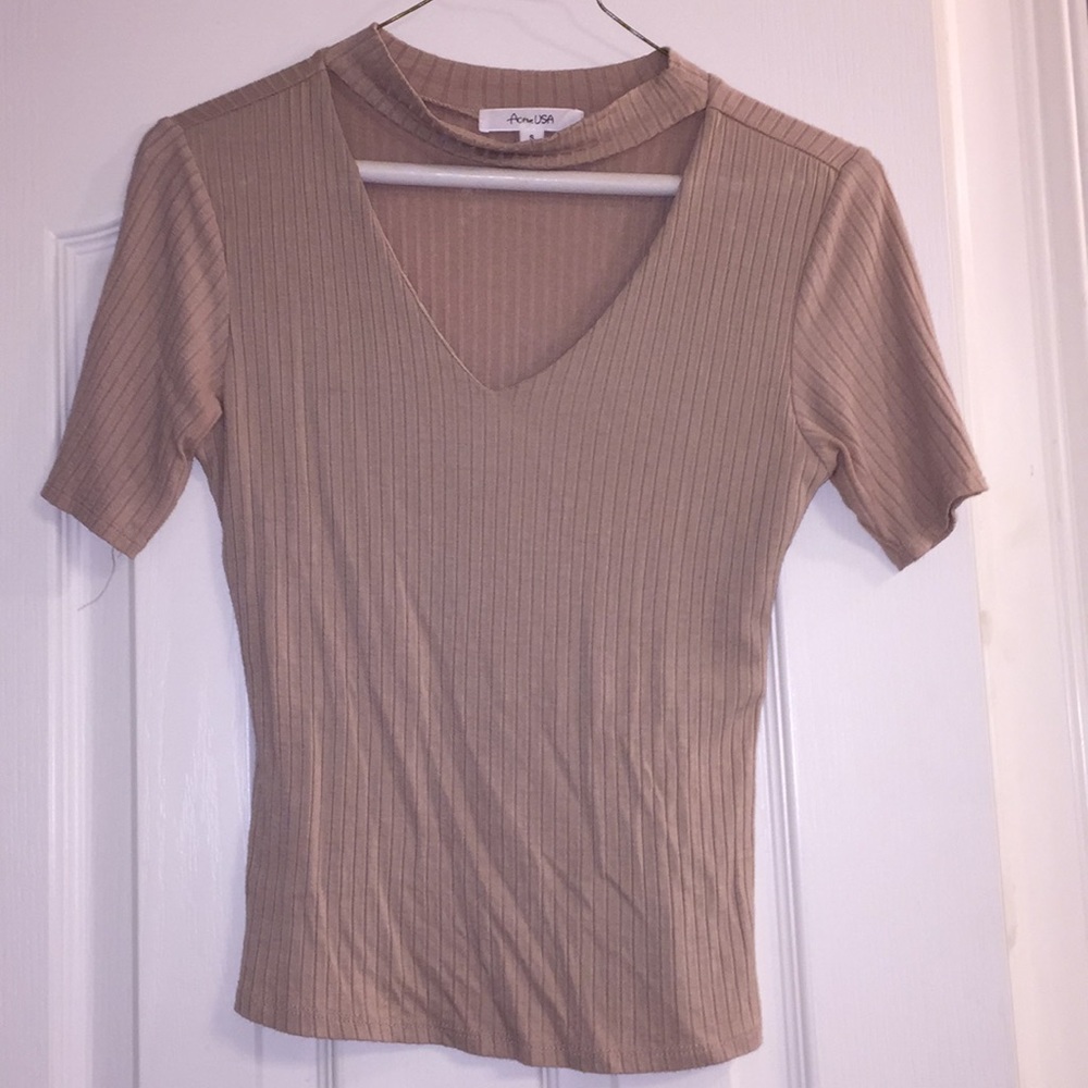 Tan choker neck shirt